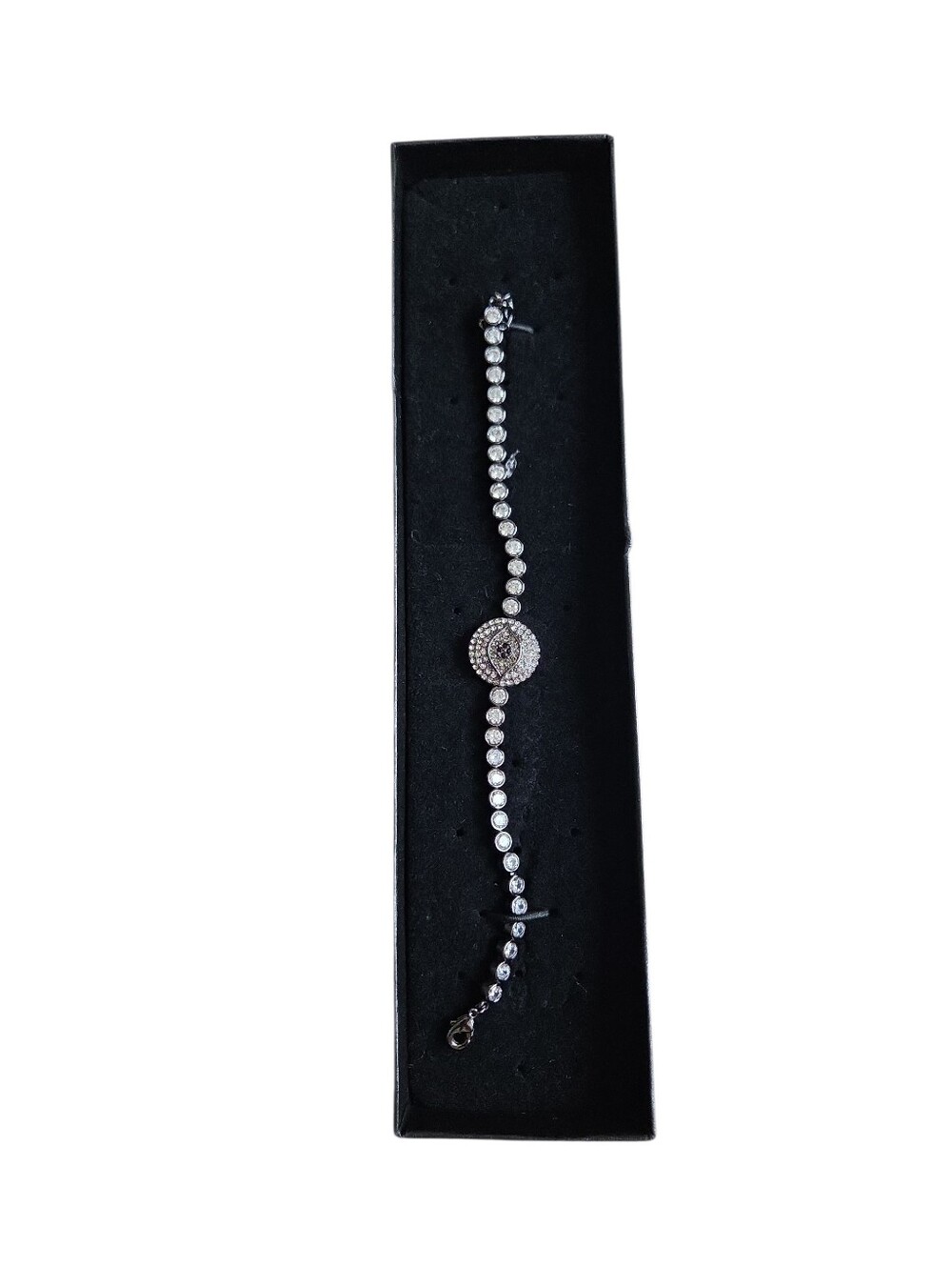 Joan Boyce Bracelet Evil Eye Angel Eye Blue Talisman Silver Tone Rhinestone HSN